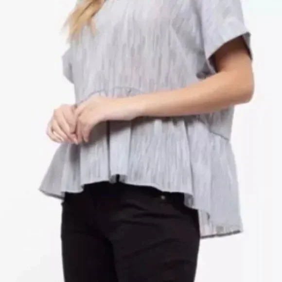 BLU PEPPER x ANTHROPOLOGIE | Blue Gold Button Back Peplum Top Blouse | Small - Picture 3 of 9